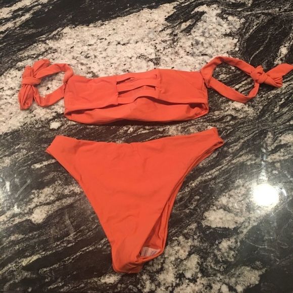 ✨JUST IN✨ORANGE HIGH CUT OFF SHOULDER BIKINI - Picture 3 of 7